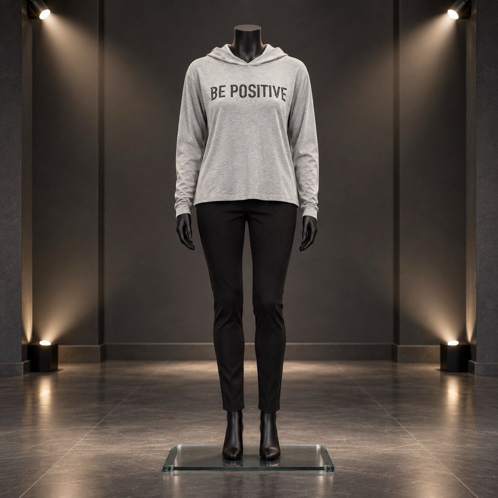 Papaya Womens Gray Be Positive Logo Hoodie T-Shirt Beaded Graphic Top Sz L